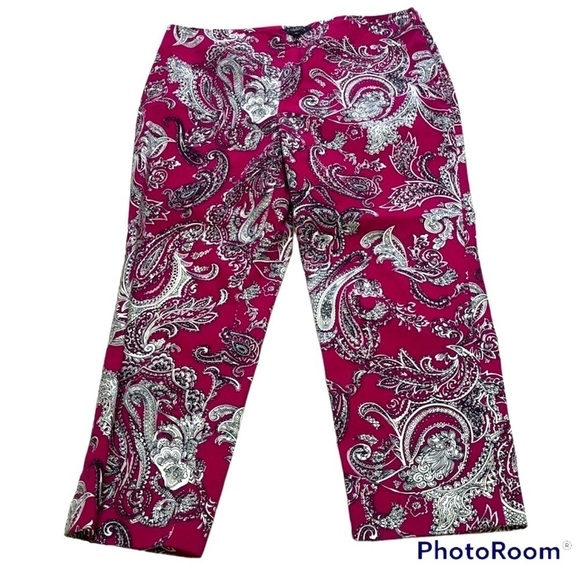 Talbots Classic Slim Berry Paisley Print Ankle Pants Size 16P - Picture 1 of 10